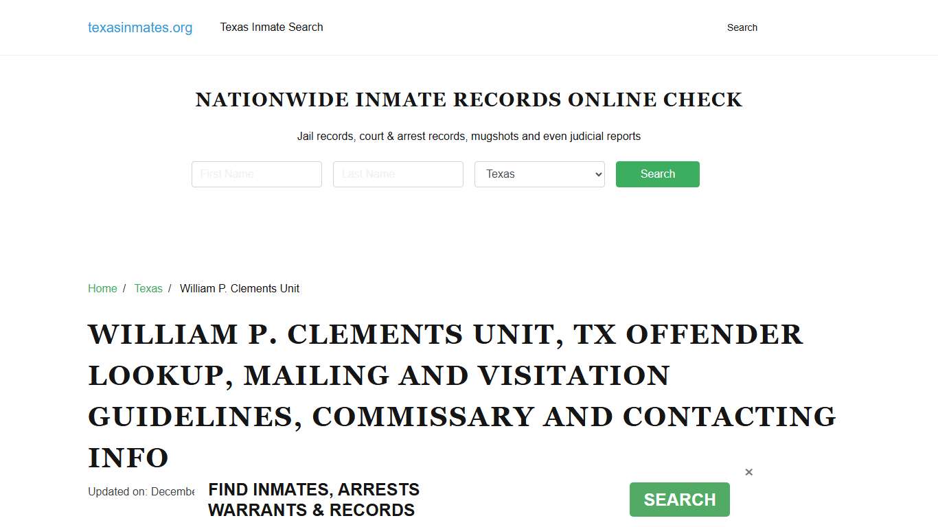 William P. Clements Unit, TX: Inmate Search, Visitation & Contact Info